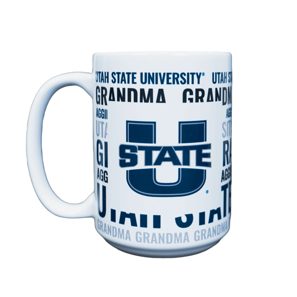 U-State, White, Navy, USU, Grandma, Mug
